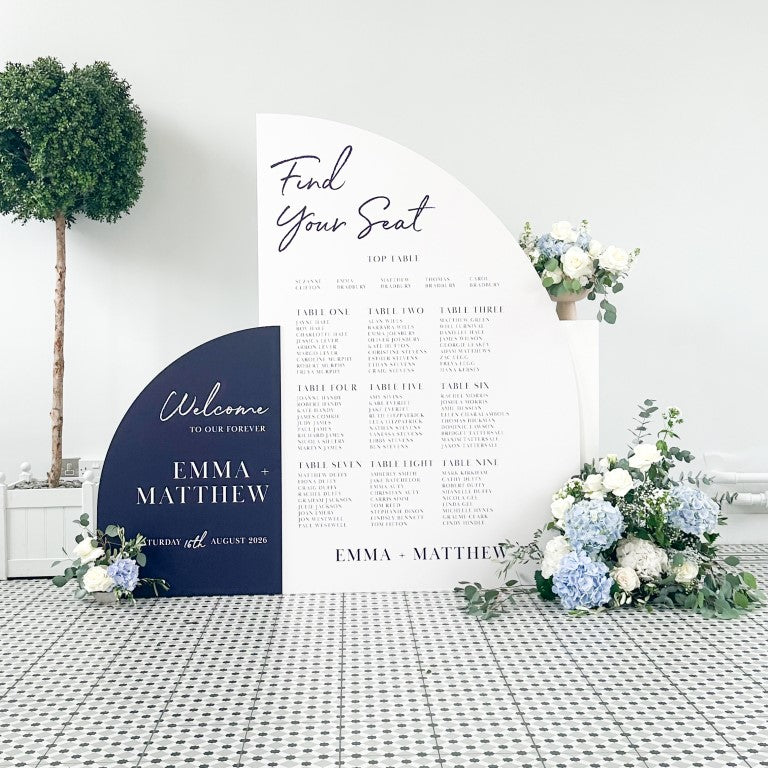 Navy & White Wedding Welcome Sign & Seating Chart 