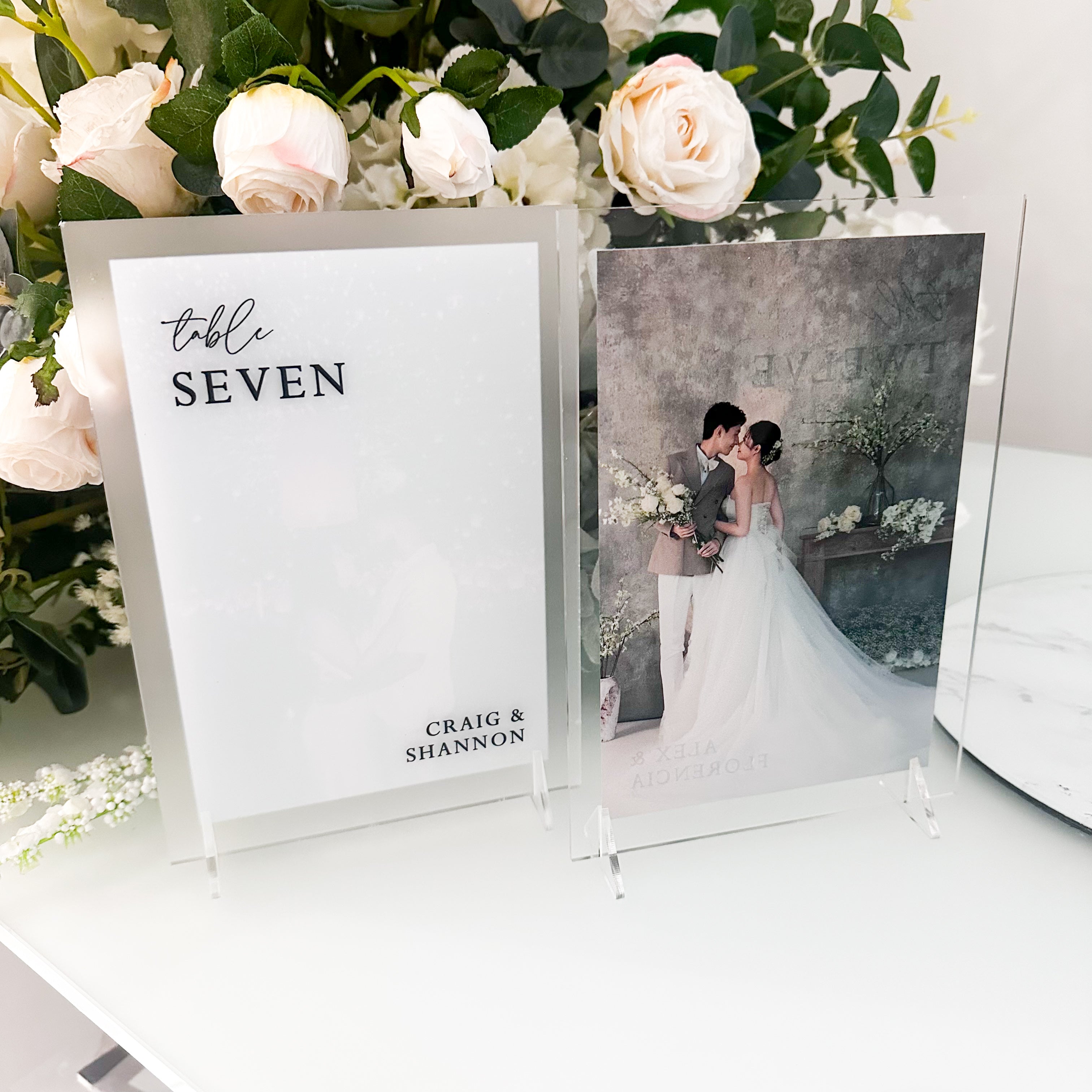 Double Sided Couples Portrait Personalised Wedding Table Number