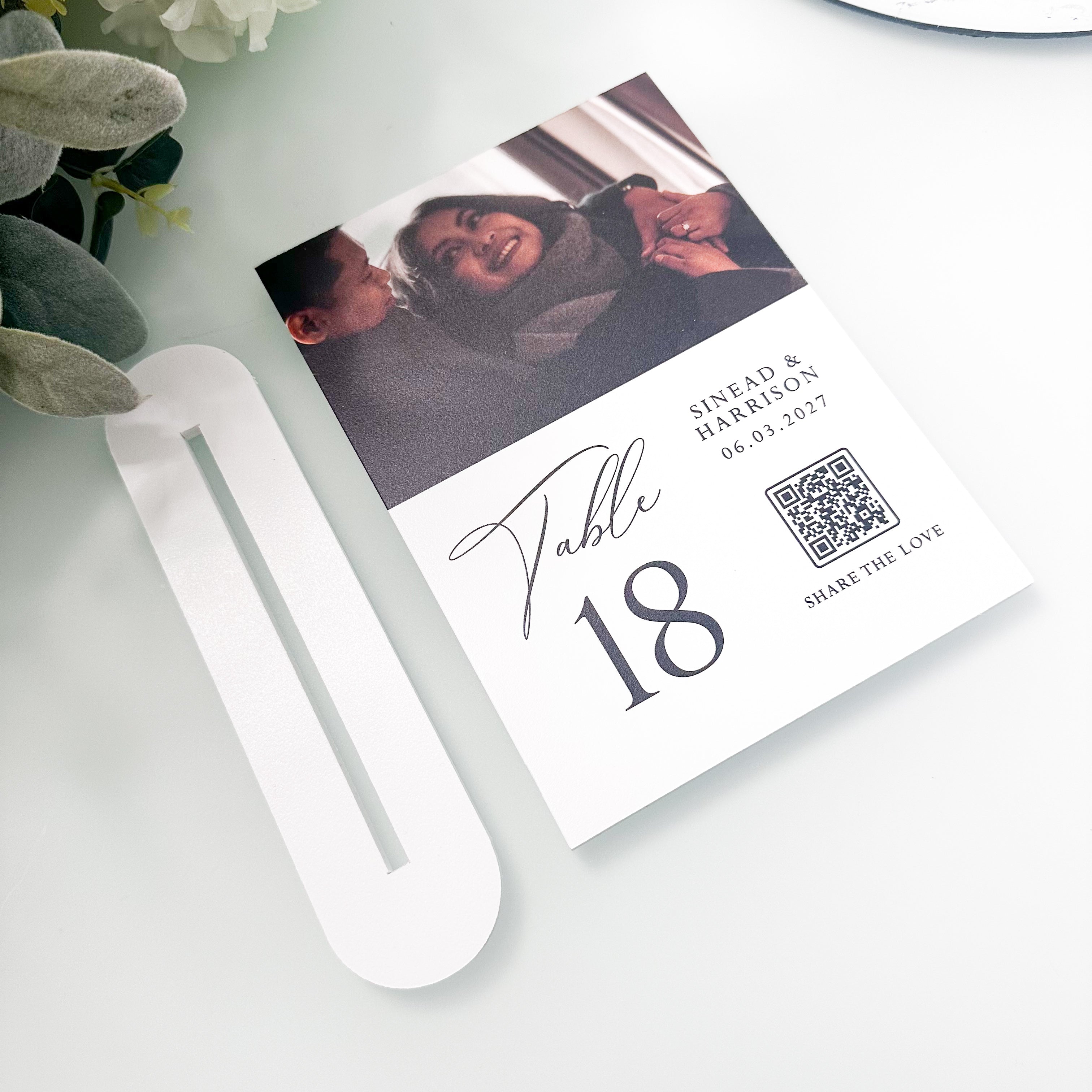 Luxury Photo Wedding Table Numbers With Photo Sharing QR Code