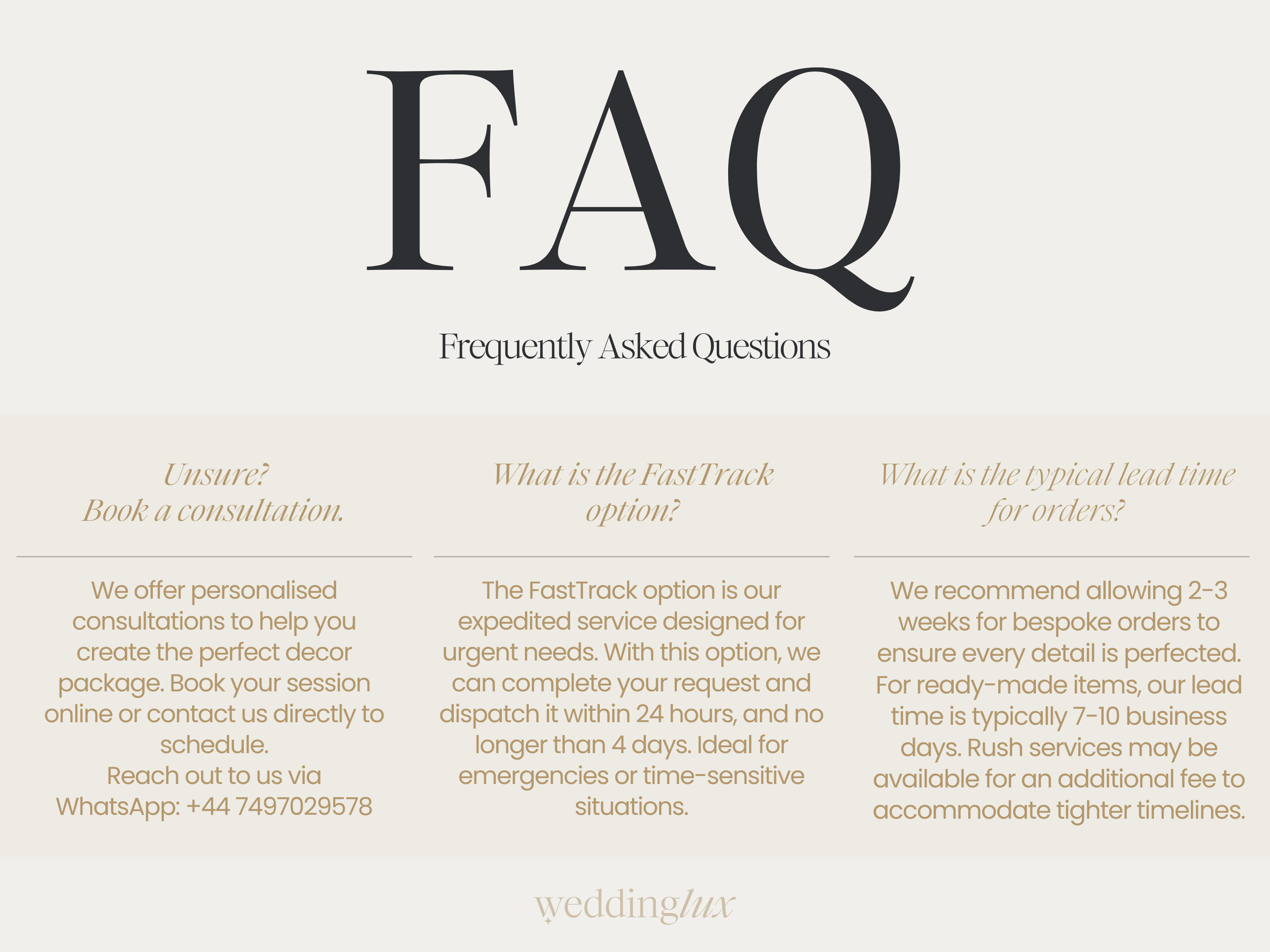 a series of frequently asked questions about a service, with three options listed for customers to choose from.
