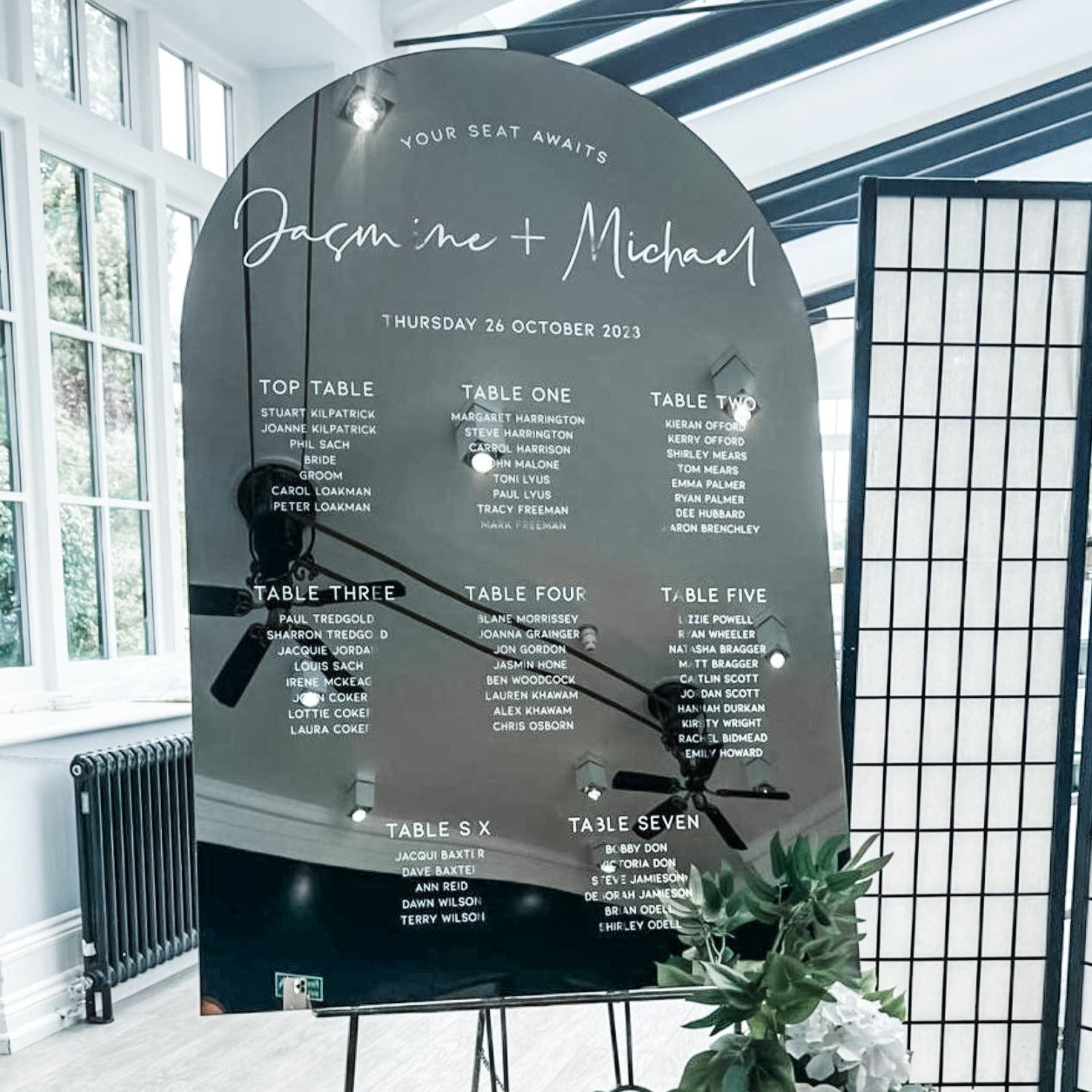 Silver Arch Top Wedding Table Plan