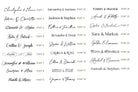 a collection of various names and styles of fonts, likely intended for use in wedding invitations or other graphic design projects.