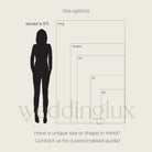 a silhouette of a person standing next to a series of size options, likely for a product or service.