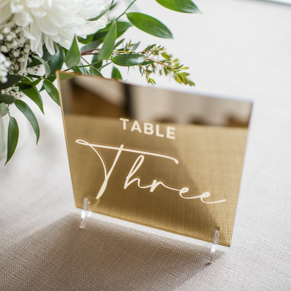 Luxury Gold Mirror Engraved Wedding Table Numbers