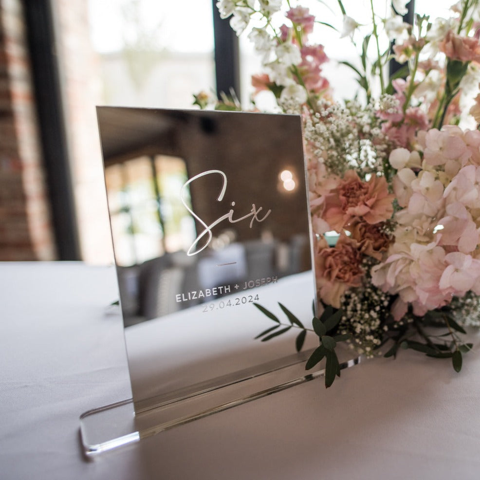 Personalised Silver Mirror Wedding Table Numbers 