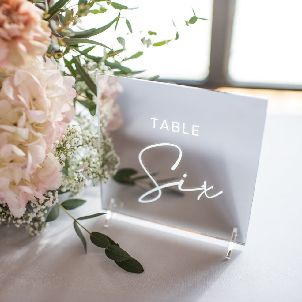 Luxury Silver Mirror Engraved Wedding Table Numbers