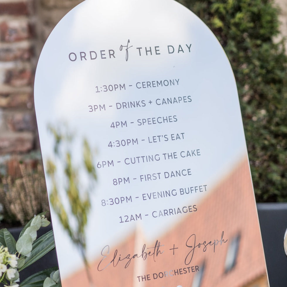 Silver Mirror Wedding Timeline Sign