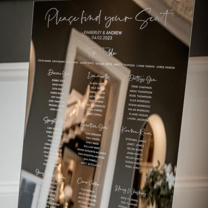 Silver Mirror Acrylic Wedding Guest Seating Plan