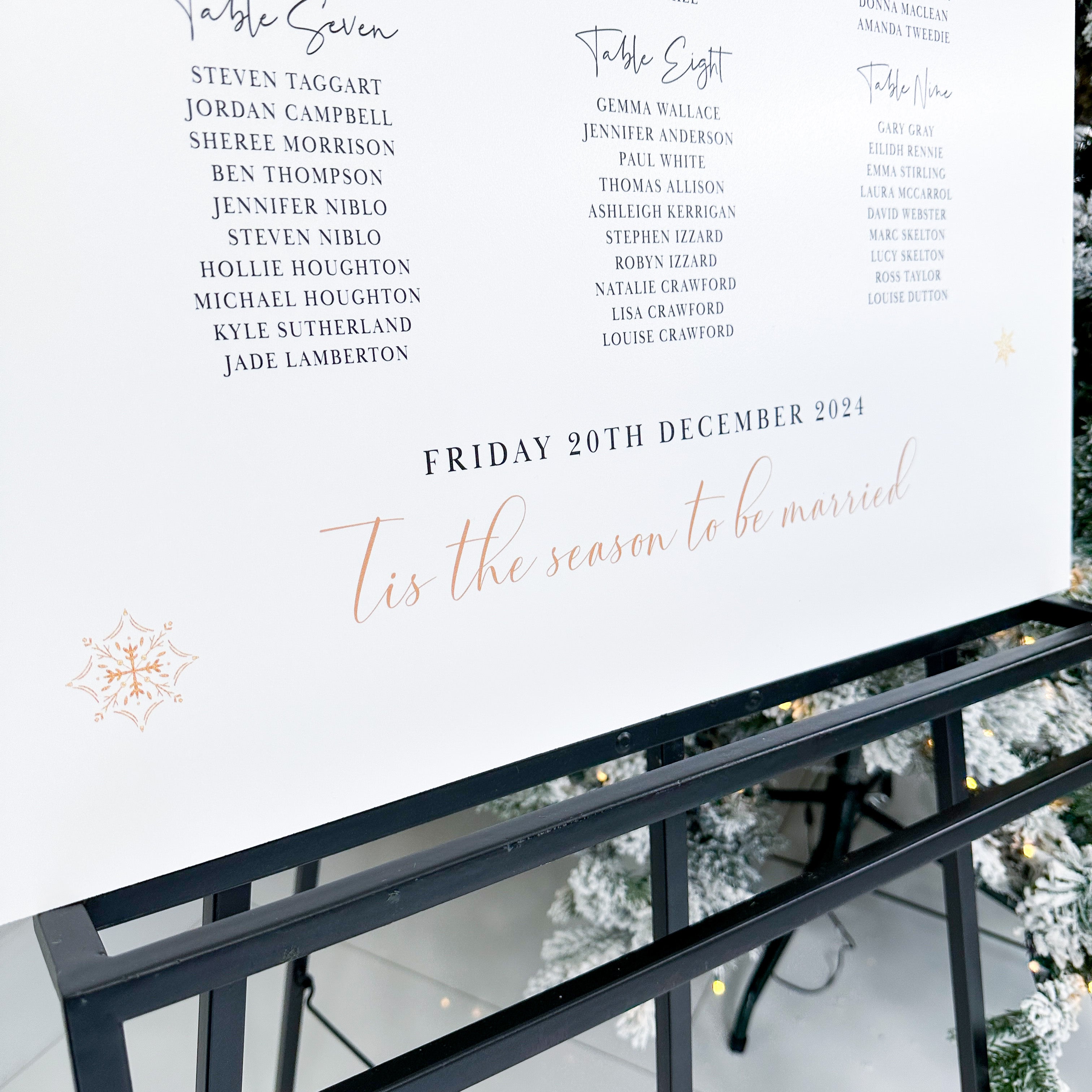 Christmas Wedding Décor Seating Chart