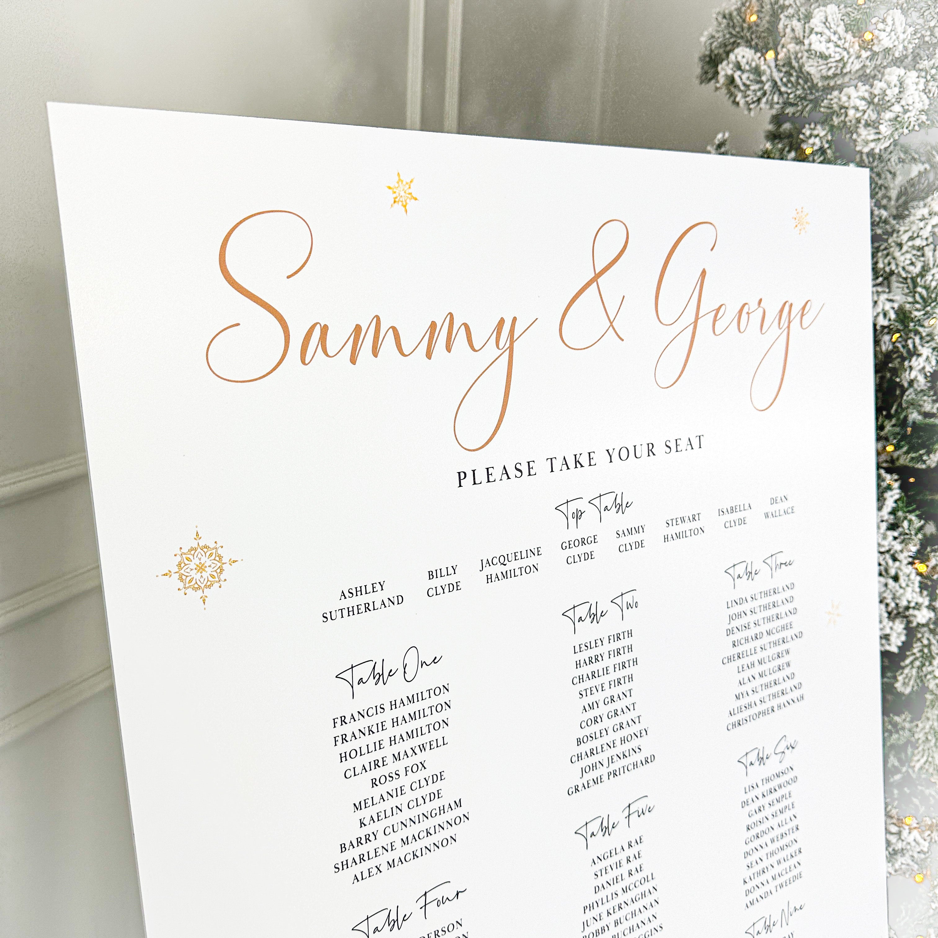 Gold Christmas Wedding Table Plan