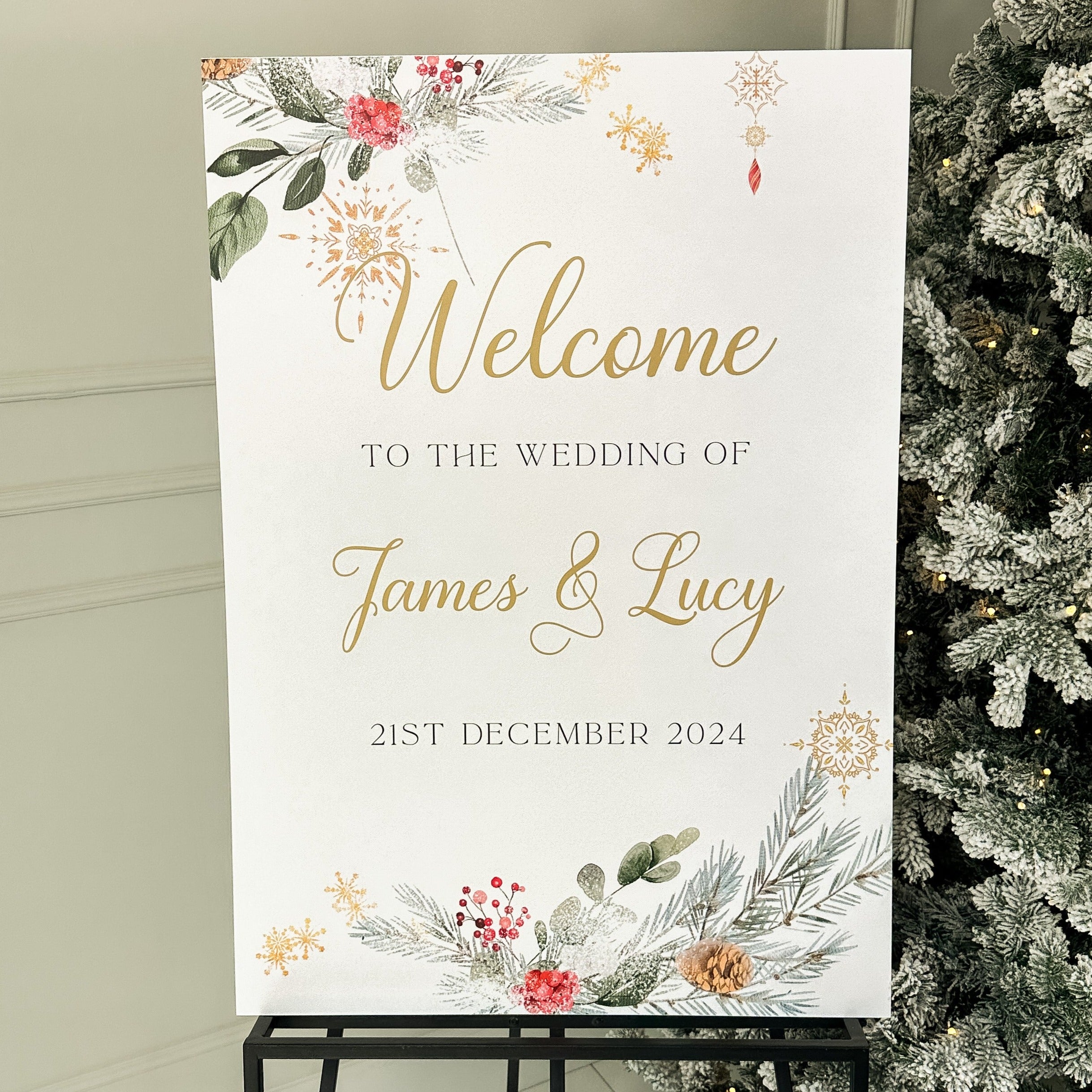 Personalised Floral Christmas Wedding Welcome Sign