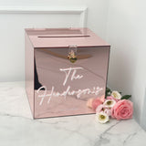 Personalised Custom Rose Gold Mirror Wedding Card Post Box