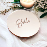 Wedding Engraved Circle Mirror Place Cards