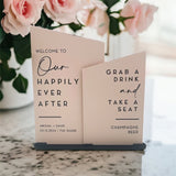 Beige & Black Wedding Welcome Drinks Personalised Sign Combined Sign