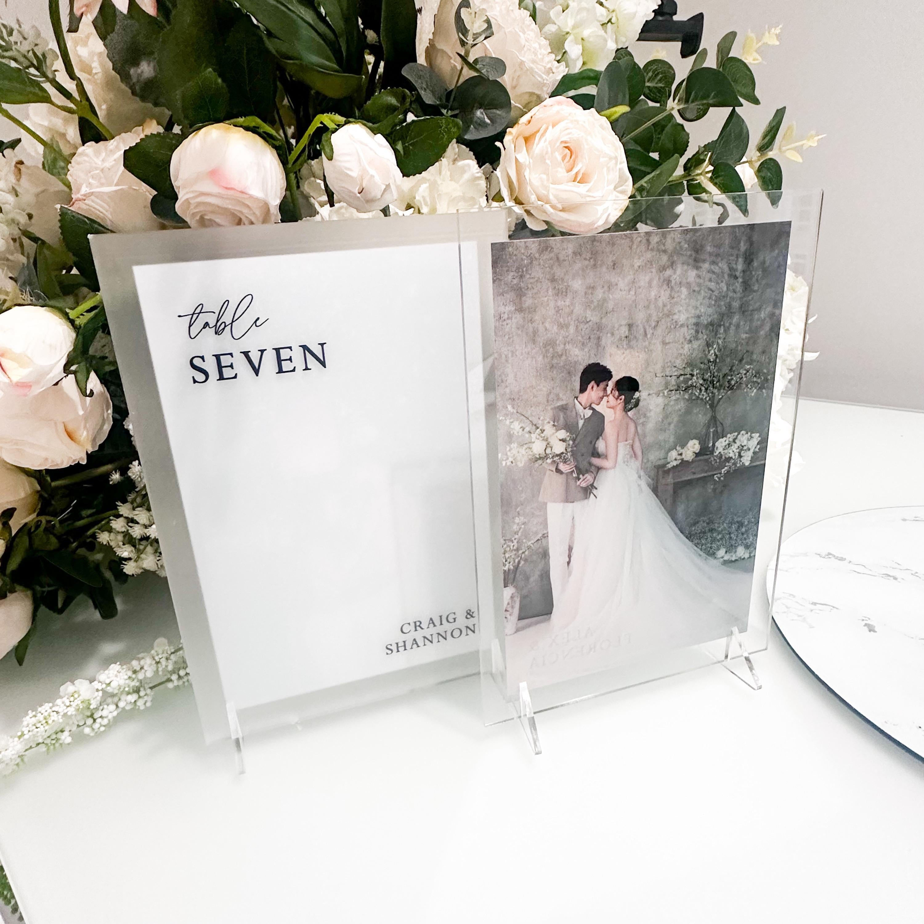 Double Sided Couples Portrait Personalised Wedding Table Number, Luxury Décor