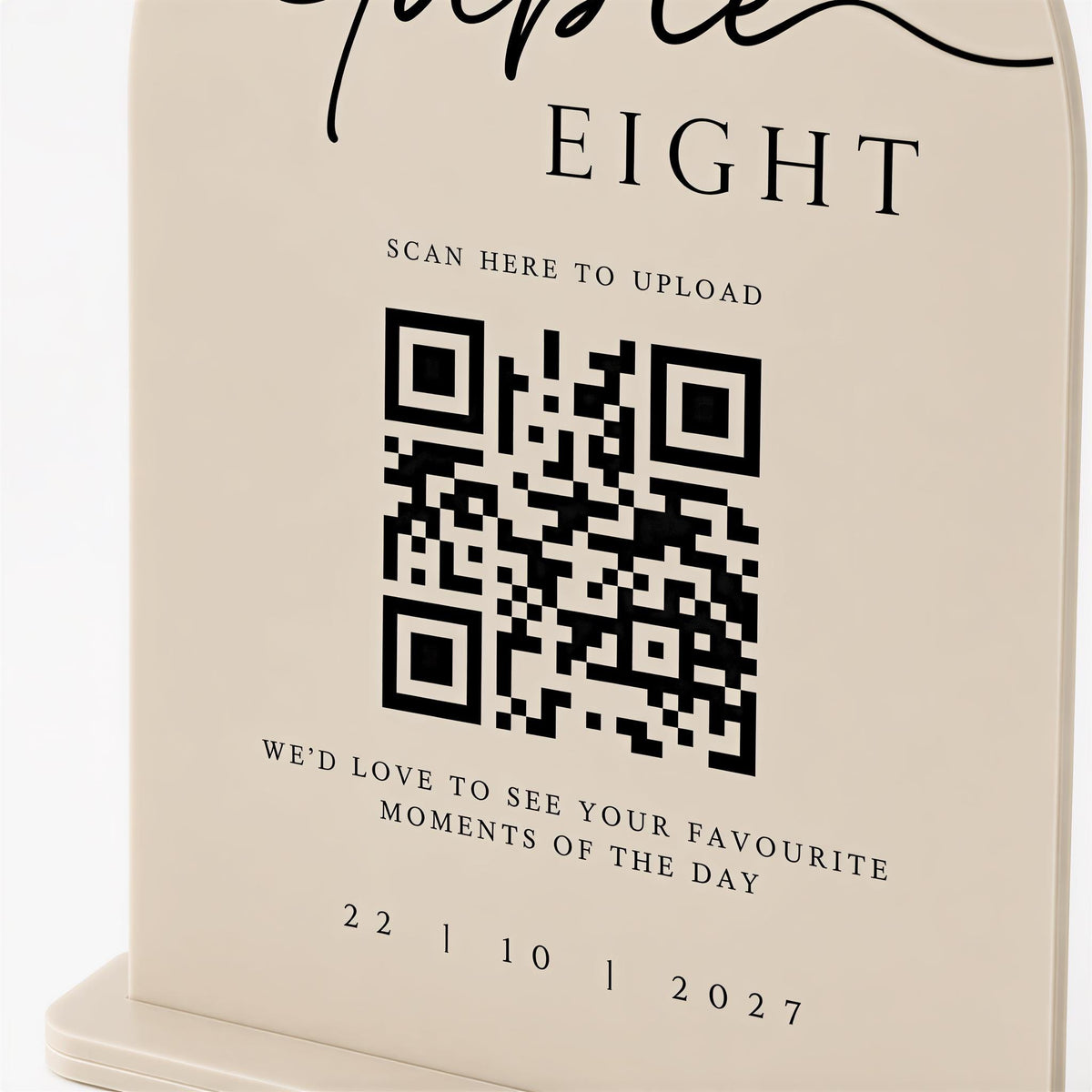 The image is a sign with a QR code and text that appears to be a promotional message or announcement.