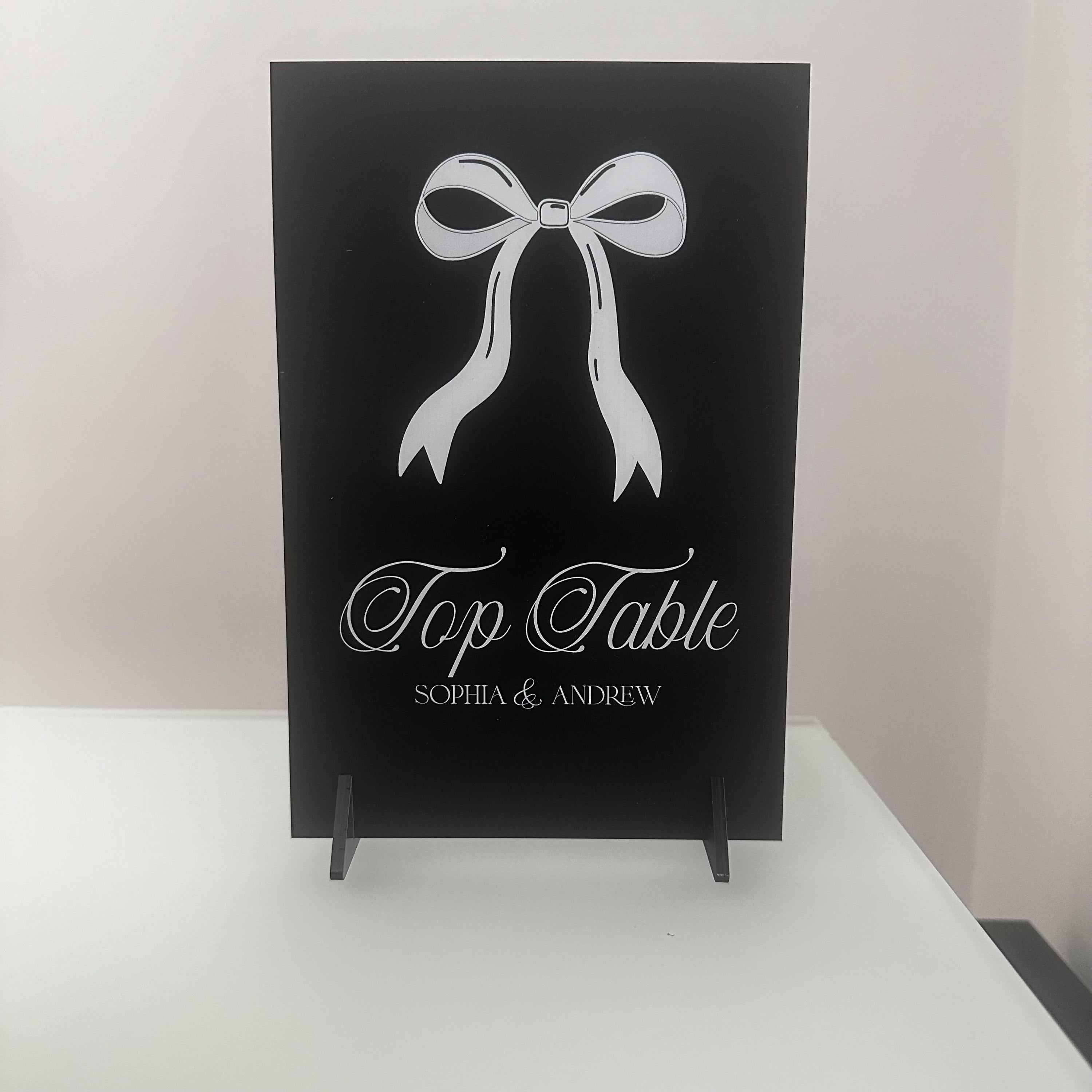 Bow Wedding Table Numbers, Black & White Wedding Sign