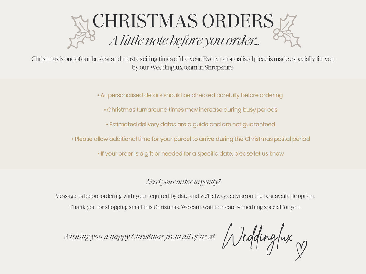The image is a Christmas order form with a message from the Weddington team in Shropshire, providing personalized details and instructions for customers.