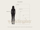 The image is a size chart for wedding photography, showing the different sizes available for a model.