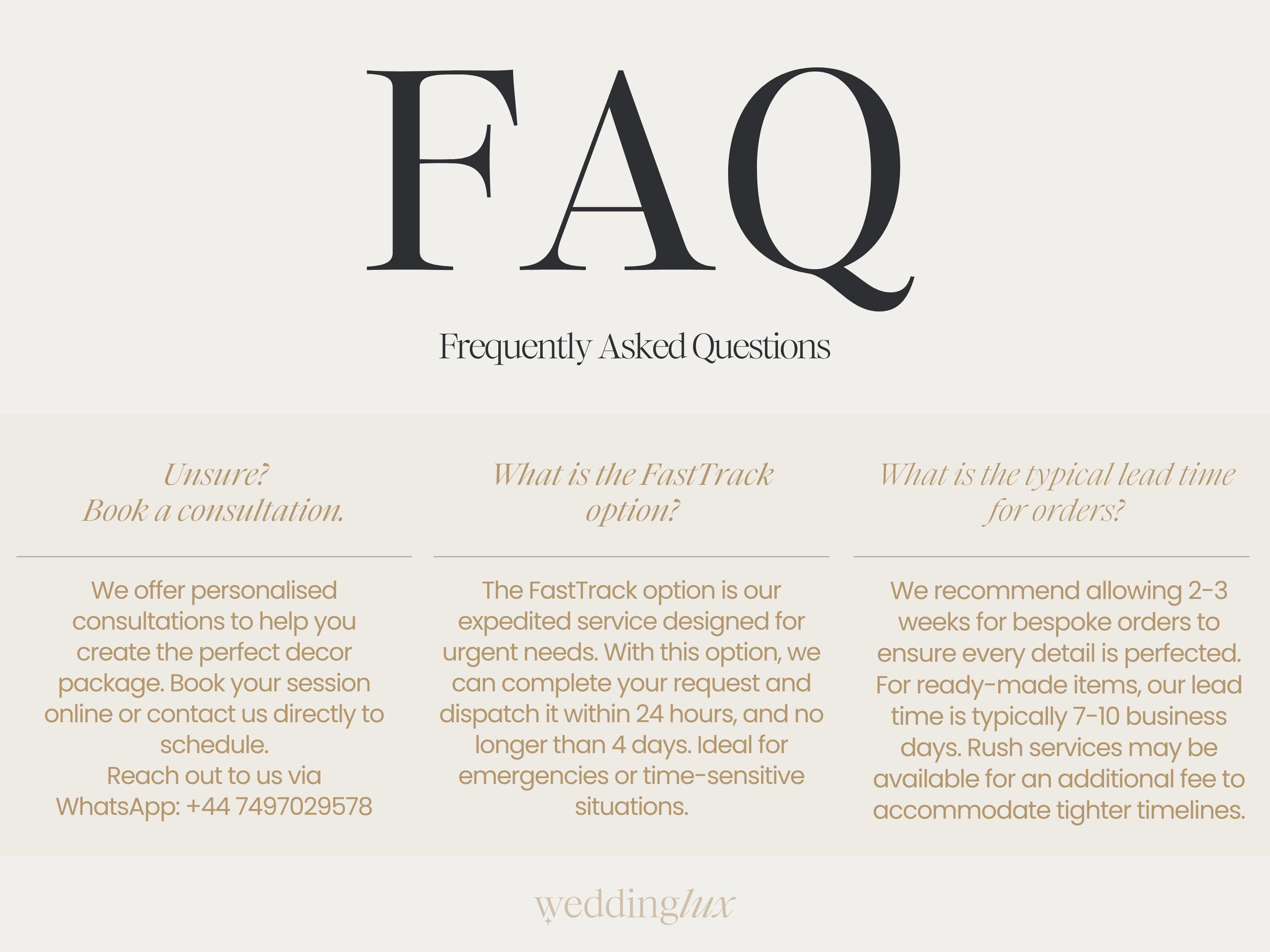 a series of frequently asked questions about a service, with three options listed for customers to choose from.