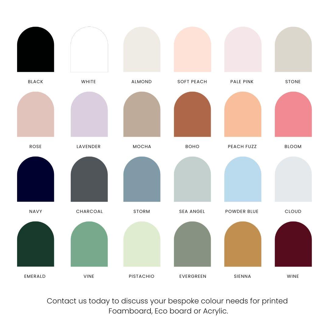 a collection of 24 different colored foamboards, each with a unique color and design, arranged in a grid format.