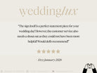 a text and a rating system, with a review from an Etsy customer expressing their satisfaction with the wedding service.