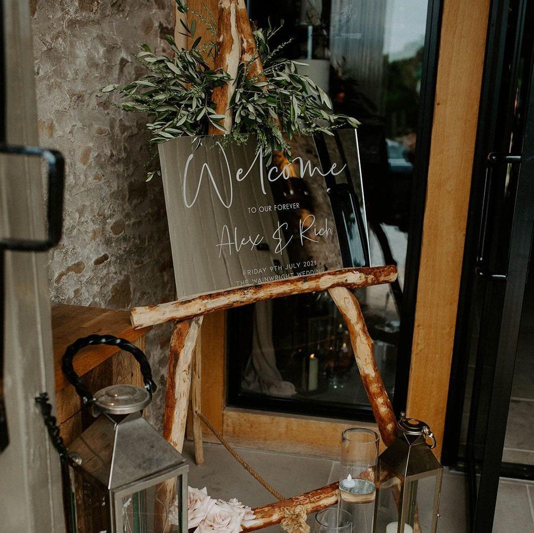 Personalised Silver Mirror Engraved Wedding Welcome Sign