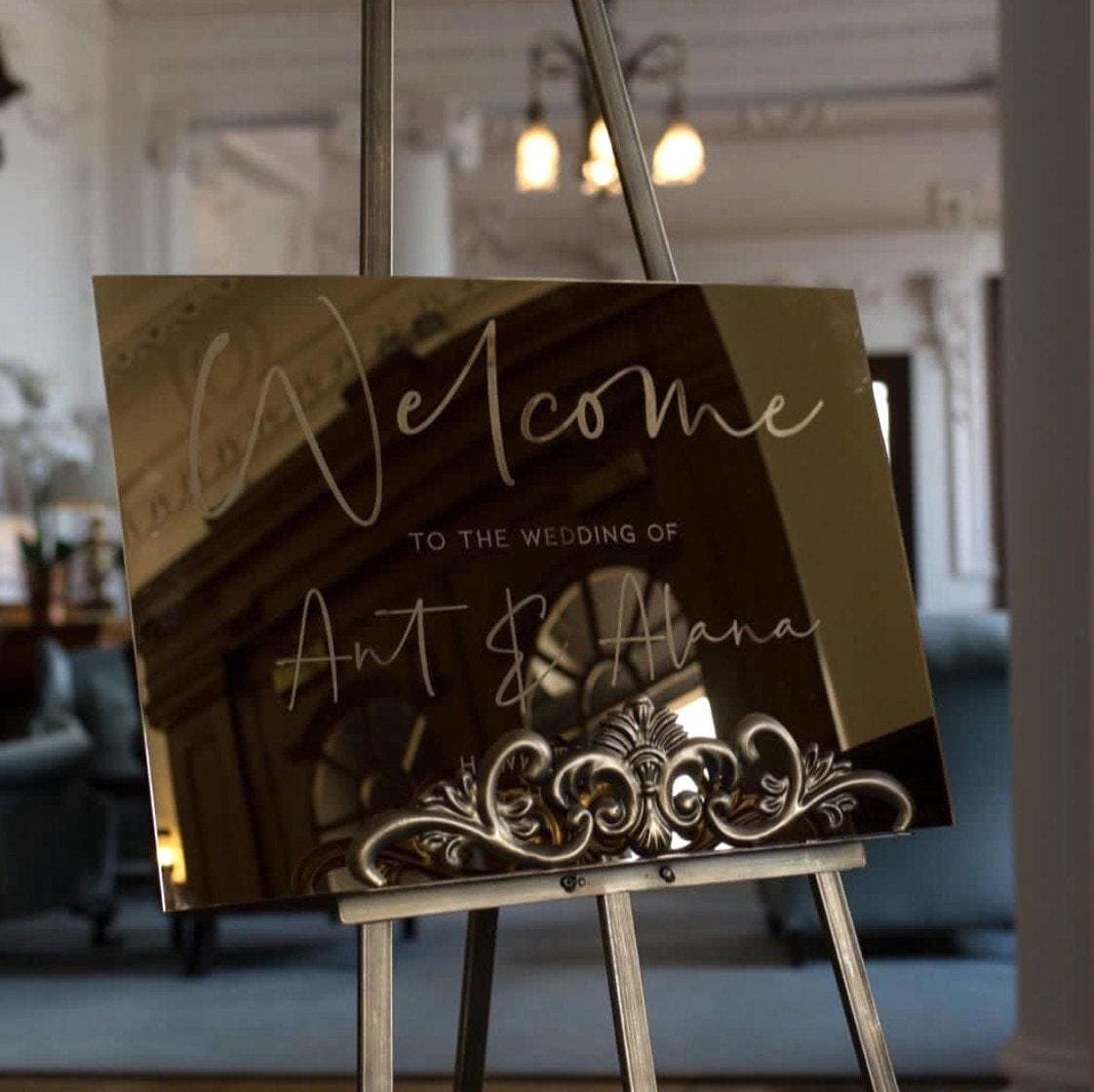 Personalised Gold Mirror Engraved Wedding Welcome Sign
