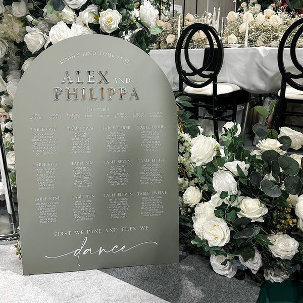 Sage Green Wedding Table Plan With Silver Mirror Accents