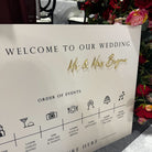 Ivory Wedding Welcome Order of Events Sign With Gold Mirror Accents