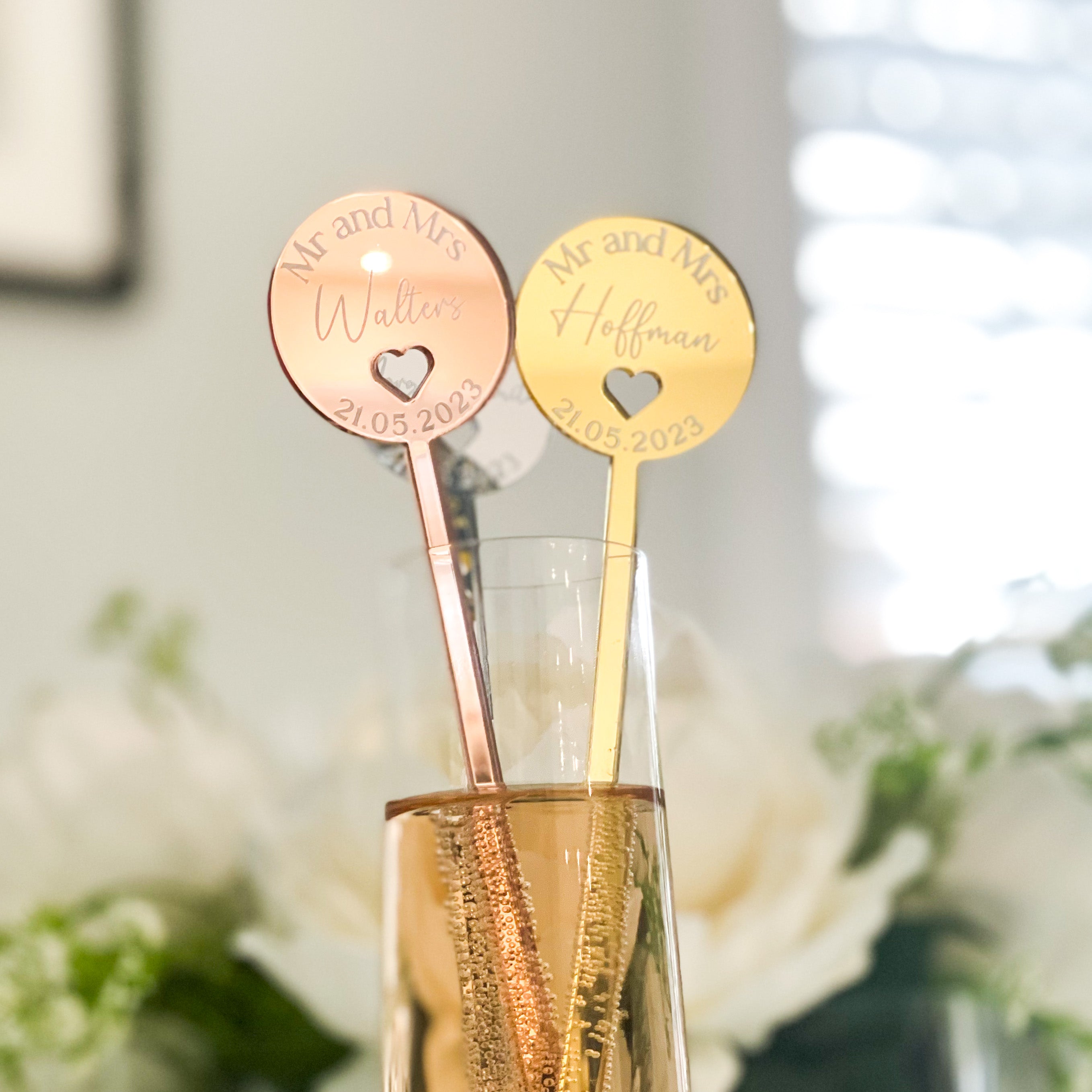 Engraved Frosted Acrylic Wedding Drink Stirrers