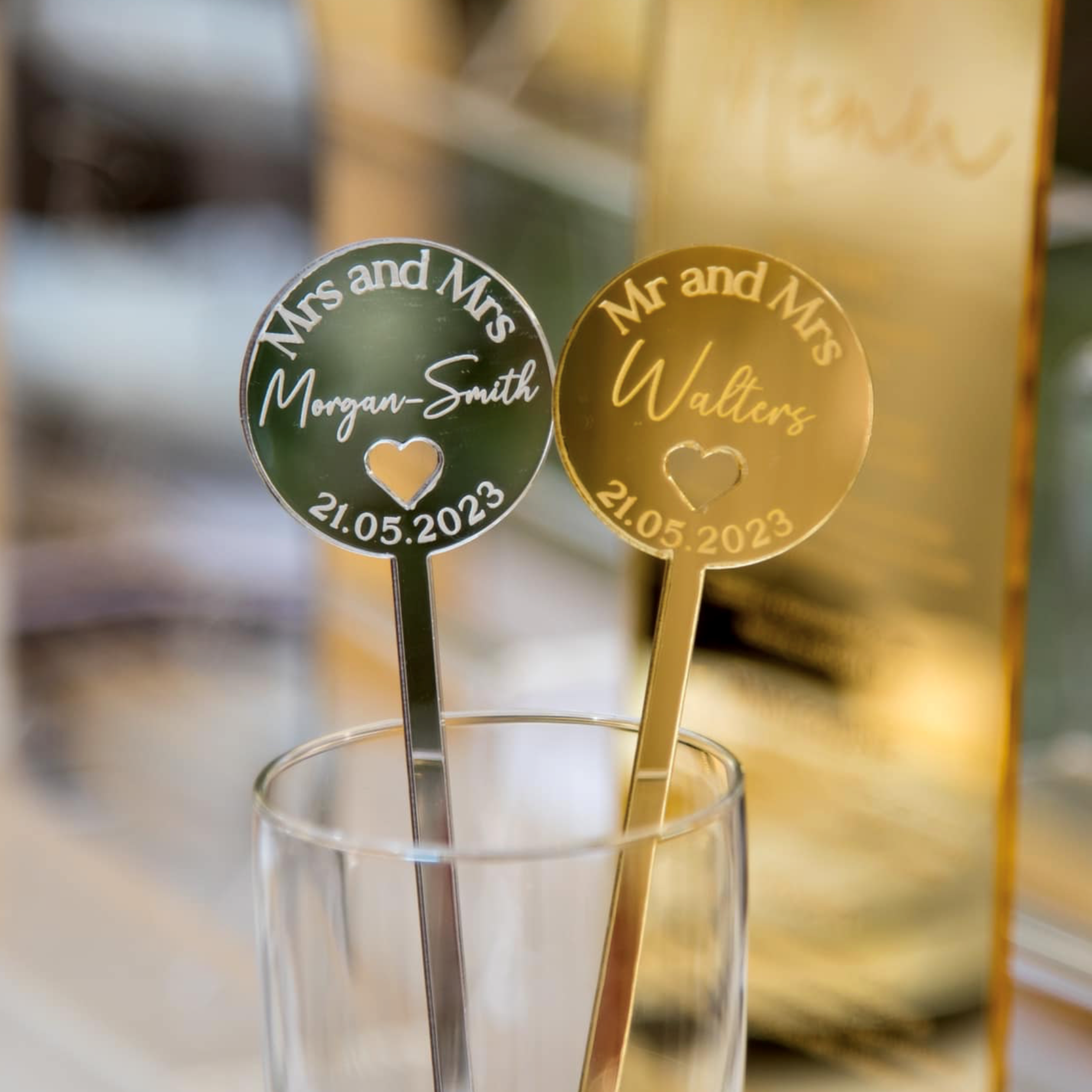 Engraved Frosted Acrylic Wedding Drink Stirrers