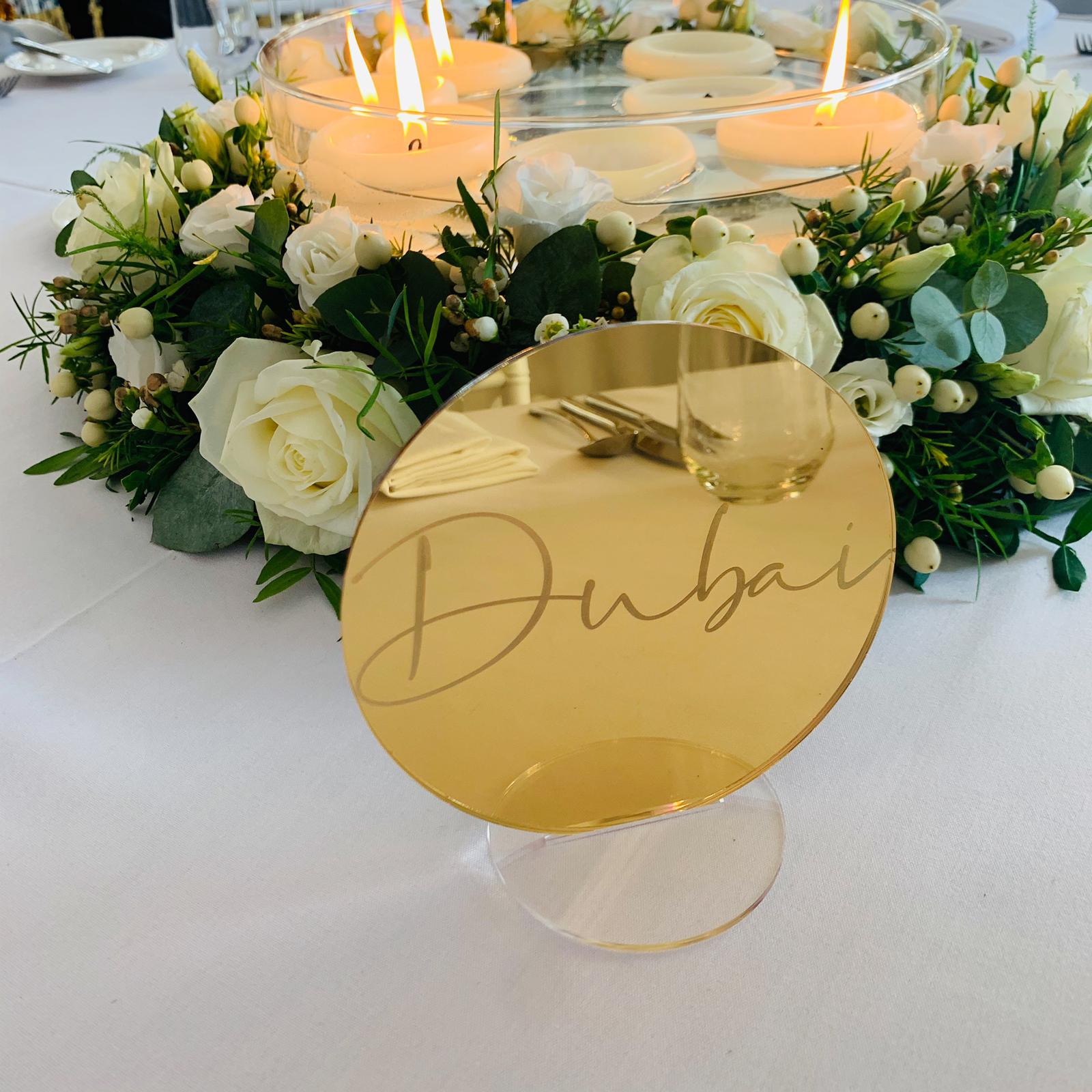 Gold Mirror Table Name Circle 