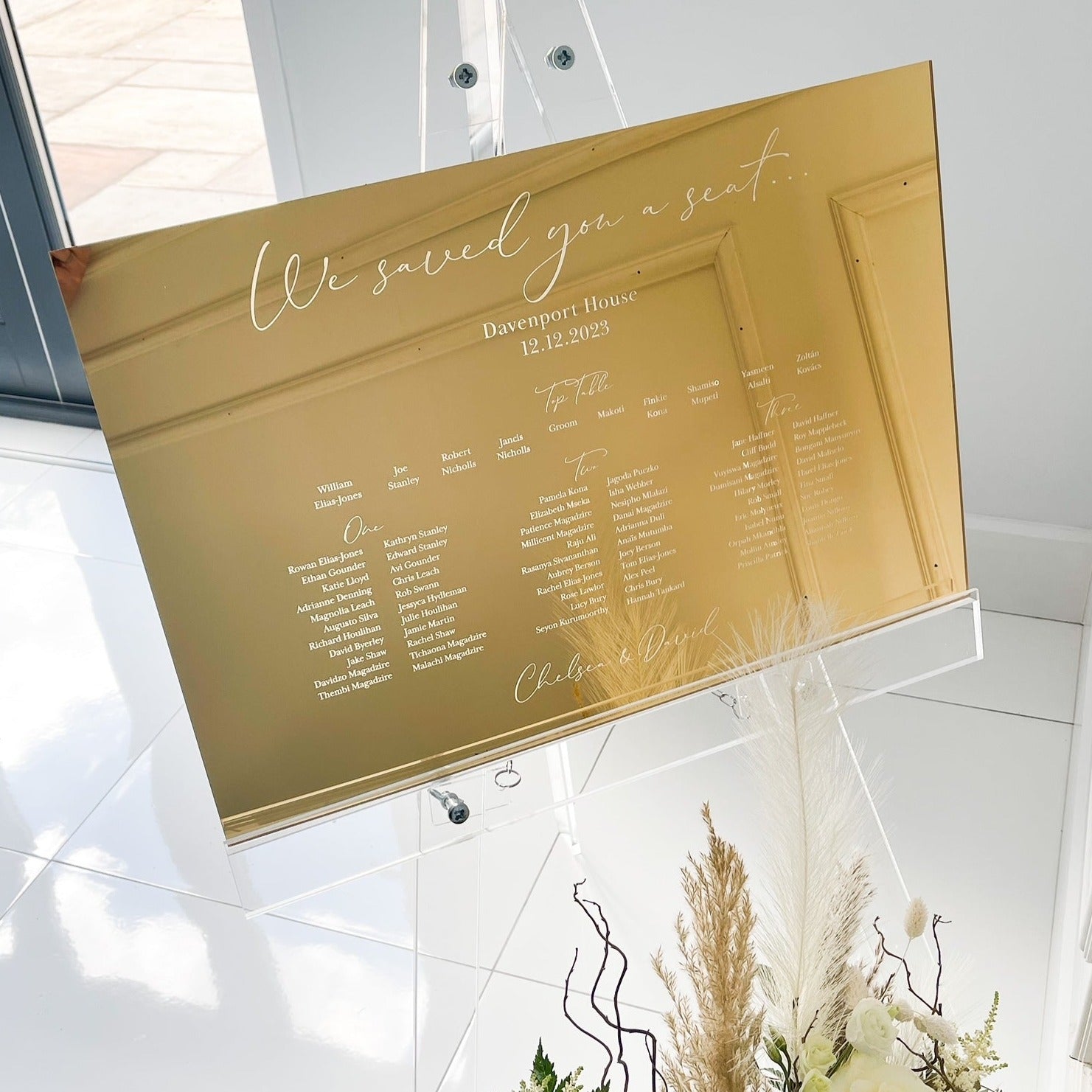 Gold Mirror Engraved Wedding Table Plan