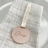 Wedding Mirror Place Cards With Personalised Ribbon