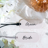 Beige & Black Acrylic Place Card With Leather Cord