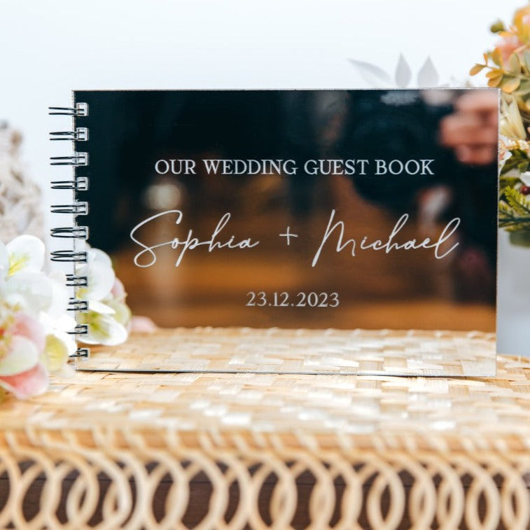 Silver Mirror Engraved Guest Book