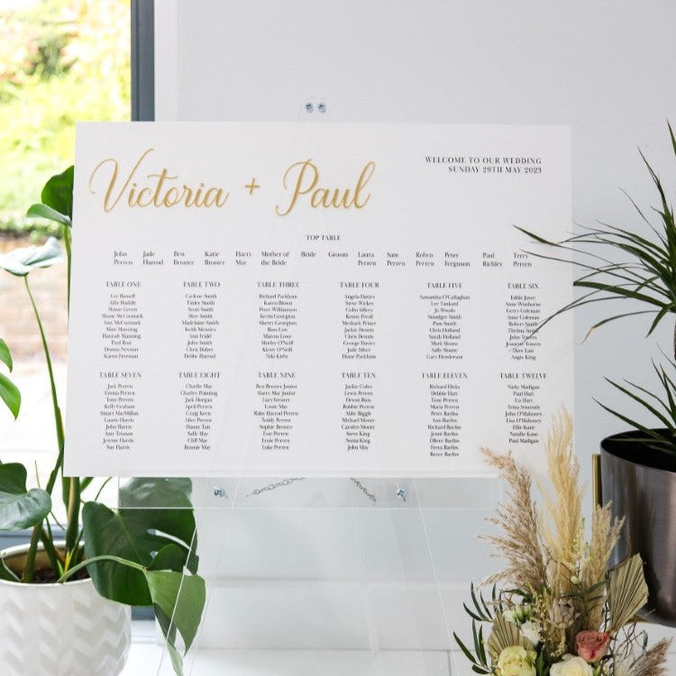 Luxury White Acrylic Wedding Table Plan With Mirror Accents