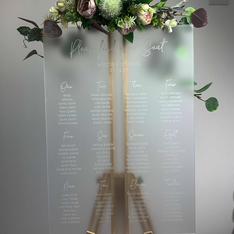 Frosted Acrylic Wedding Seating Plan 