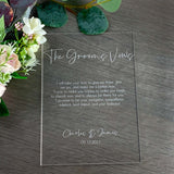 Engraved His & Hers Wedding Vows Sign - Groom