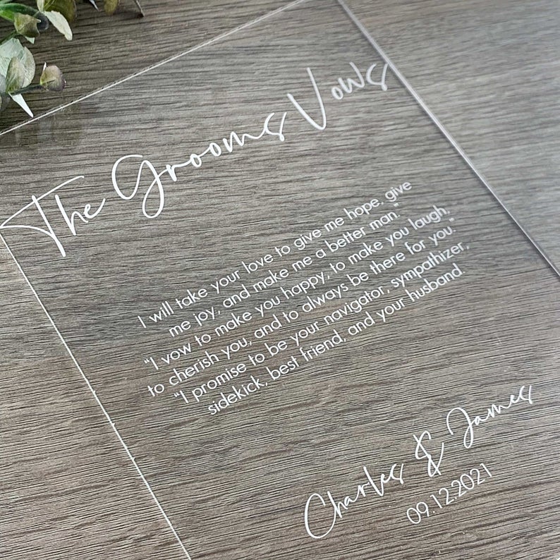 Acrylic Engraved His & Hers Wedding Vows Sign