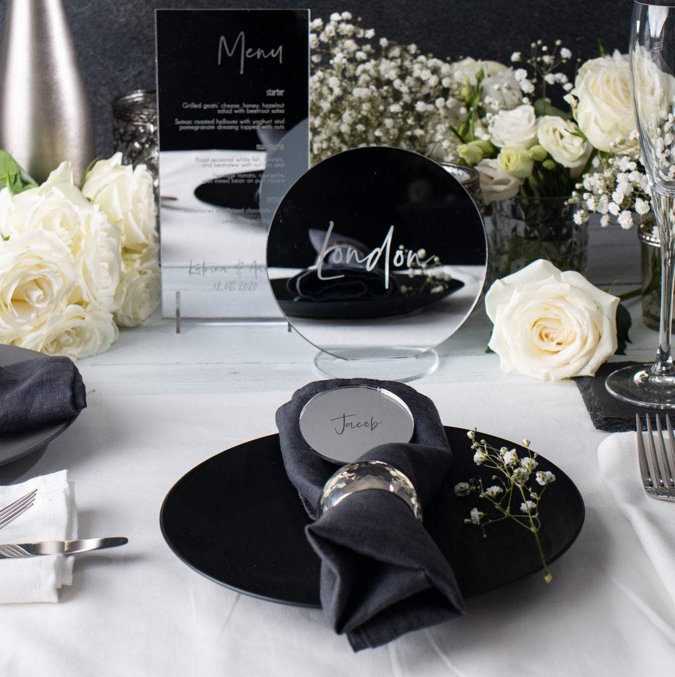 Silver Mirror Wedding Table Décor